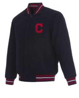 Cleveland Indians Navy Blue Bomber Wool Jacket