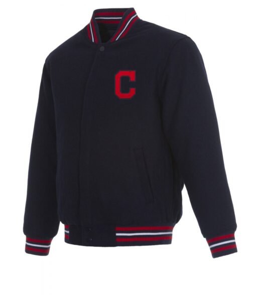 Cleveland Indians Navy Blue Bomber Wool Jacket