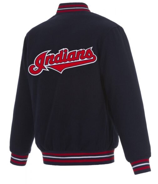 Cleveland Indians Navy Blue Wool Letterman Jacket - Image 2