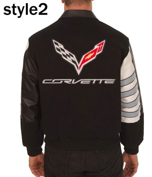 Corvette Embroidered Black Varsity Wool & Leather Jacket - Image 4