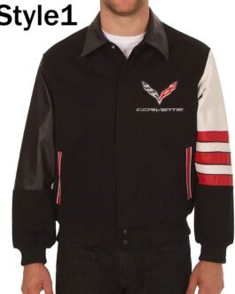 Corvette Embroidered Black Varsity Wool & Leather Jacket