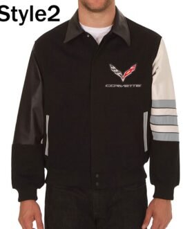 Corvette Embroidered Black Varsity Wool & Leather Jacket