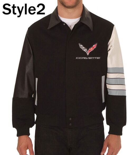 Corvette Embroidered Black Varsity Wool & Leather Jacket - Image 2