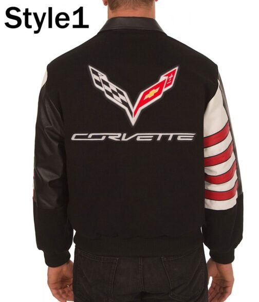 Corvette Embroidered Black Varsity Wool & Leather Jacket - Image 3