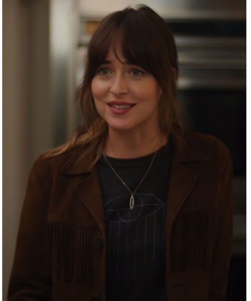 The High Note Dakota Johnson Suede Fringe Jacket - Image 6