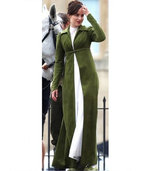 Dakota Johnson Persuasion Green Cotton Coat - Image 4
