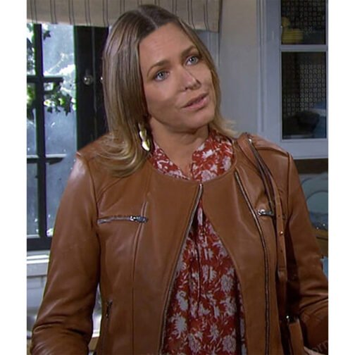 Arianne Zucker Days of Our Lives Brown Leather Jacket - Image 2