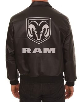 Dodge Ram Embroidered Black Leather Jacket