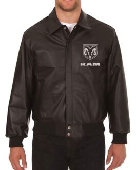 Dodge Ram Embroidered Black Leather Jacket