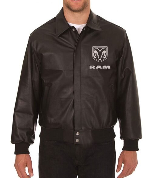 Dodge Ram Embroidered Black Leather Jacket