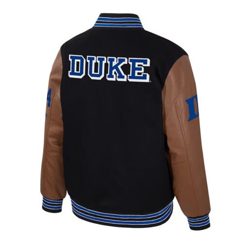 Duke Blue Devils Black and Brown Letterman Jacket - Image 2