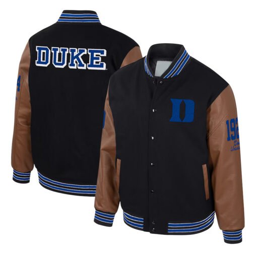Duke Blue Devils Black and Brown Letterman Jacket - Image 3