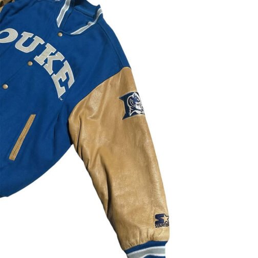 Duke University Blue and Tan Brown Varsity Jacket - Image 3