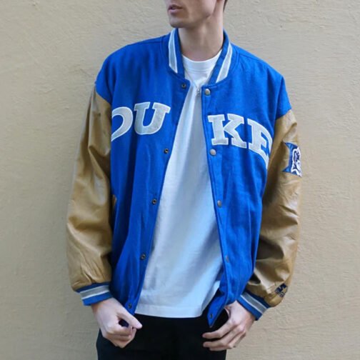 Duke University Blue and Tan Brown Varsity Jacket - Image 5