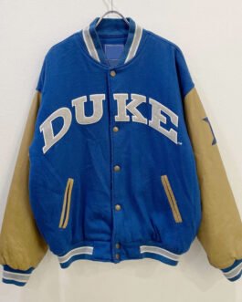 Duke University Blue and Tan Brown Varsity Jacket