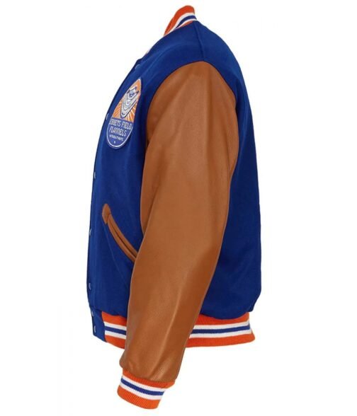 1988 Ebbets Field Flannels Blue and Brown Varsity Jacket - Image 3