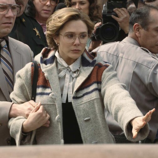 Elizabeth Olsen Love & Death Gray Coat - Image 2