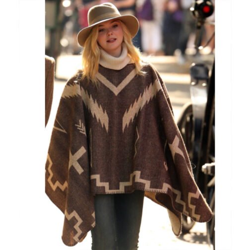 A Rainy Day in New York Elle Fanning Brown Poncho - Image 6