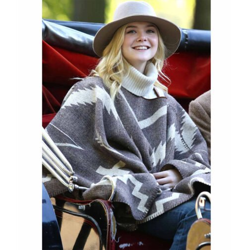 A Rainy Day in New York Elle Fanning Brown Poncho - Image 7