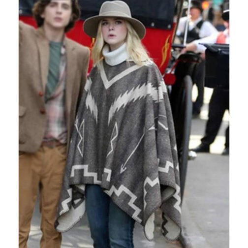 A Rainy Day in New York Elle Fanning Brown Poncho - Image 13