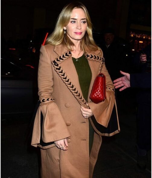 Emily Blunt Braided Wool Brown Coat - Image 4