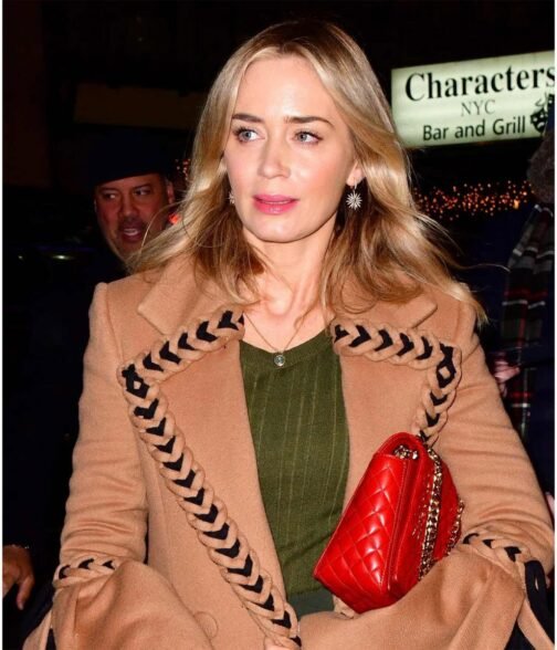 Emily Blunt Braided Wool Brown Coat - Image 6