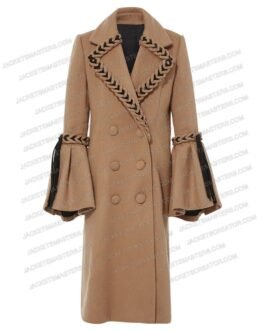 Emily Blunt Braided Wool Brown Coat