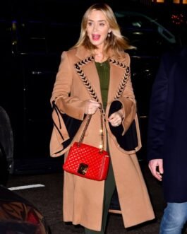 Emily Blunt Braided Wool Brown Coat