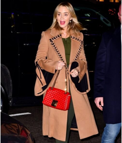 Emily Blunt Braided Wool Brown Coat - Image 2