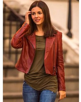 Eye Candy Victoria Justice Brown Cropped Leather Jacket