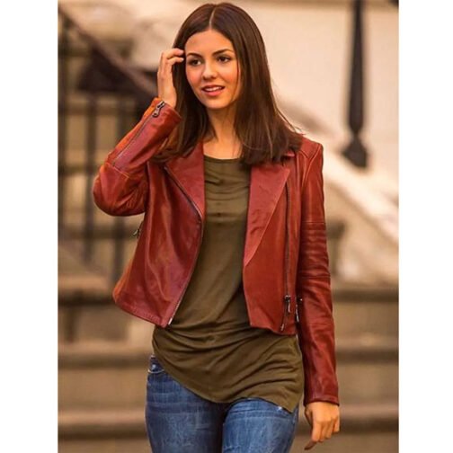 Eye Candy Victoria Justice Brown Cropped Leather Jacket - Image 2