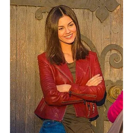 Eye Candy Victoria Justice Brown Cropped Leather Jacket - Image 4