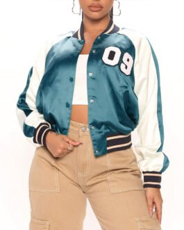 Women’s Fuchsia and White Varsity Satin Jacket