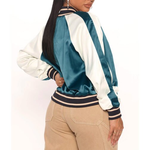 Women’s Fuchsia and White Varsity Satin Jacket - Image 14