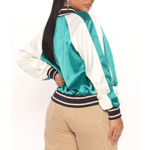 Women’s Fuchsia and White Varsity Satin Jacket - Image 16
