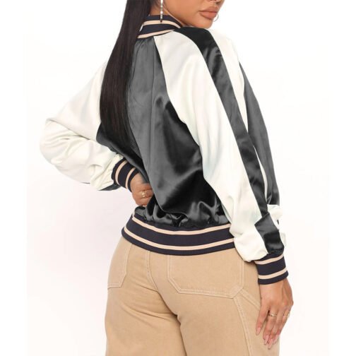 Women’s Fuchsia and White Varsity Satin Jacket - Image 21