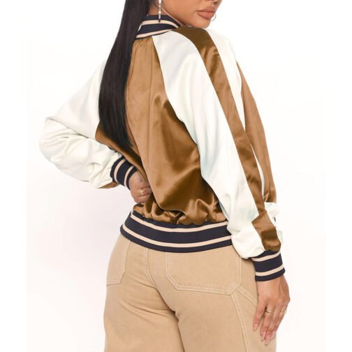 Women’s Fuchsia and White Varsity Satin Jacket - Image 18