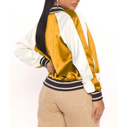 Women’s Fuchsia and White Varsity Satin Jacket - Image 17
