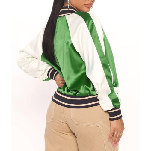 Women’s Fuchsia and White Varsity Satin Jacket - Image 24