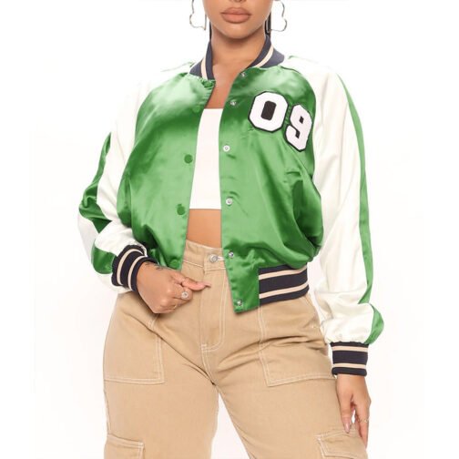 Women’s Fuchsia and White Varsity Satin Jacket - Image 5