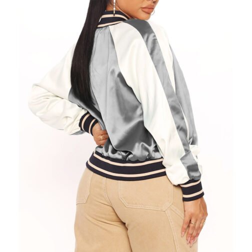 Women’s Fuchsia and White Varsity Satin Jacket - Image 23
