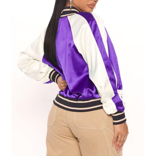 Women’s Fuchsia and White Varsity Satin Jacket - Image 22