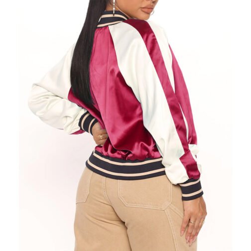 Women’s Fuchsia and White Varsity Satin Jacket - Image 20