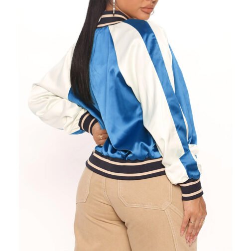 Women’s Fuchsia and White Varsity Satin Jacket - Image 25