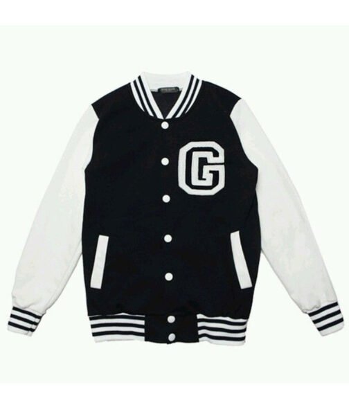 White and Navy Blue Letterman G Jacket - Image 2