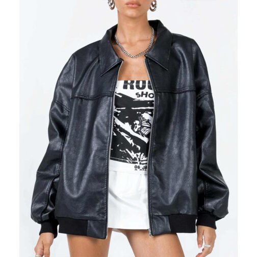 Goldsmith Faux Leather Bomber Jacket - Image 3