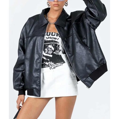 Goldsmith Faux Leather Bomber Jacket - Image 8
