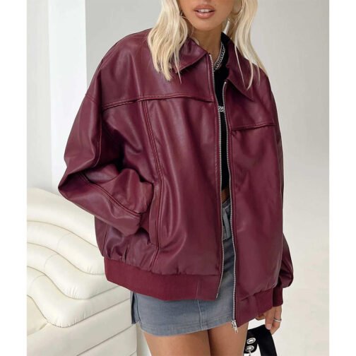 Goldsmith Faux Leather Bomber Jacket - Image 7