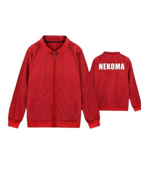 Red Haikyuu Nekoma Bomber Jacket - Image 3