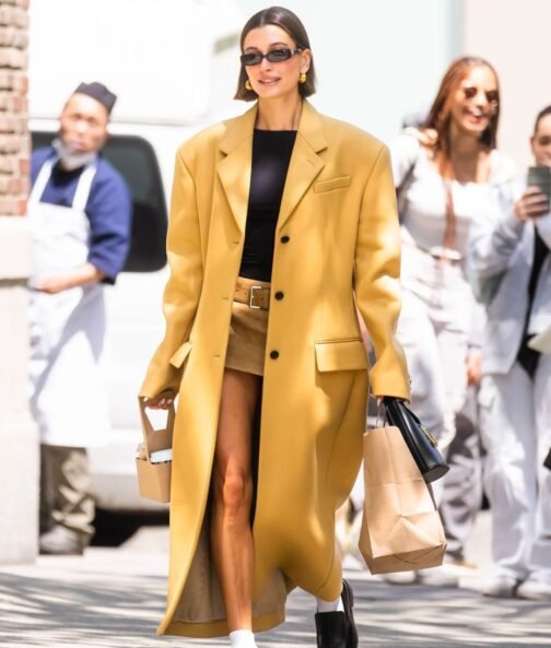 Hailey Bieber Brown Wool Coat - Image 3